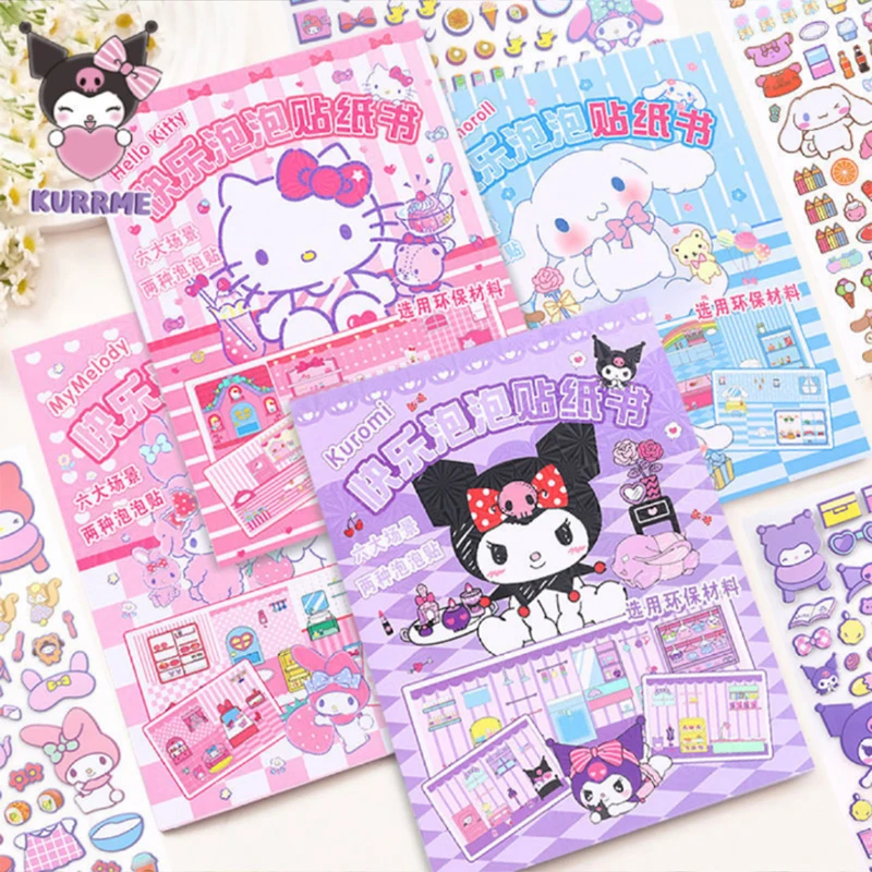 Sanrio New Creative Sticker Book Kawaii Quiet Book Bubble Scene Sticker Book Girls Handmade Gift Toys