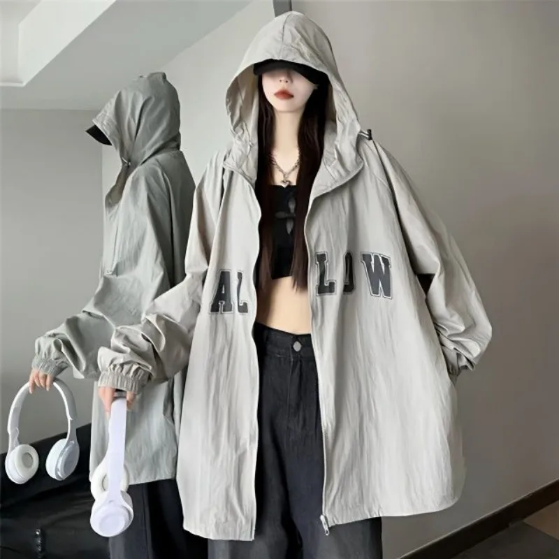 Frauen Jacke koreanische Version der Sonnencreme Kleidung Sommer neue Kapuze Sonnencreme Kleidung Modetrend lose Dünn schnitt Mantel