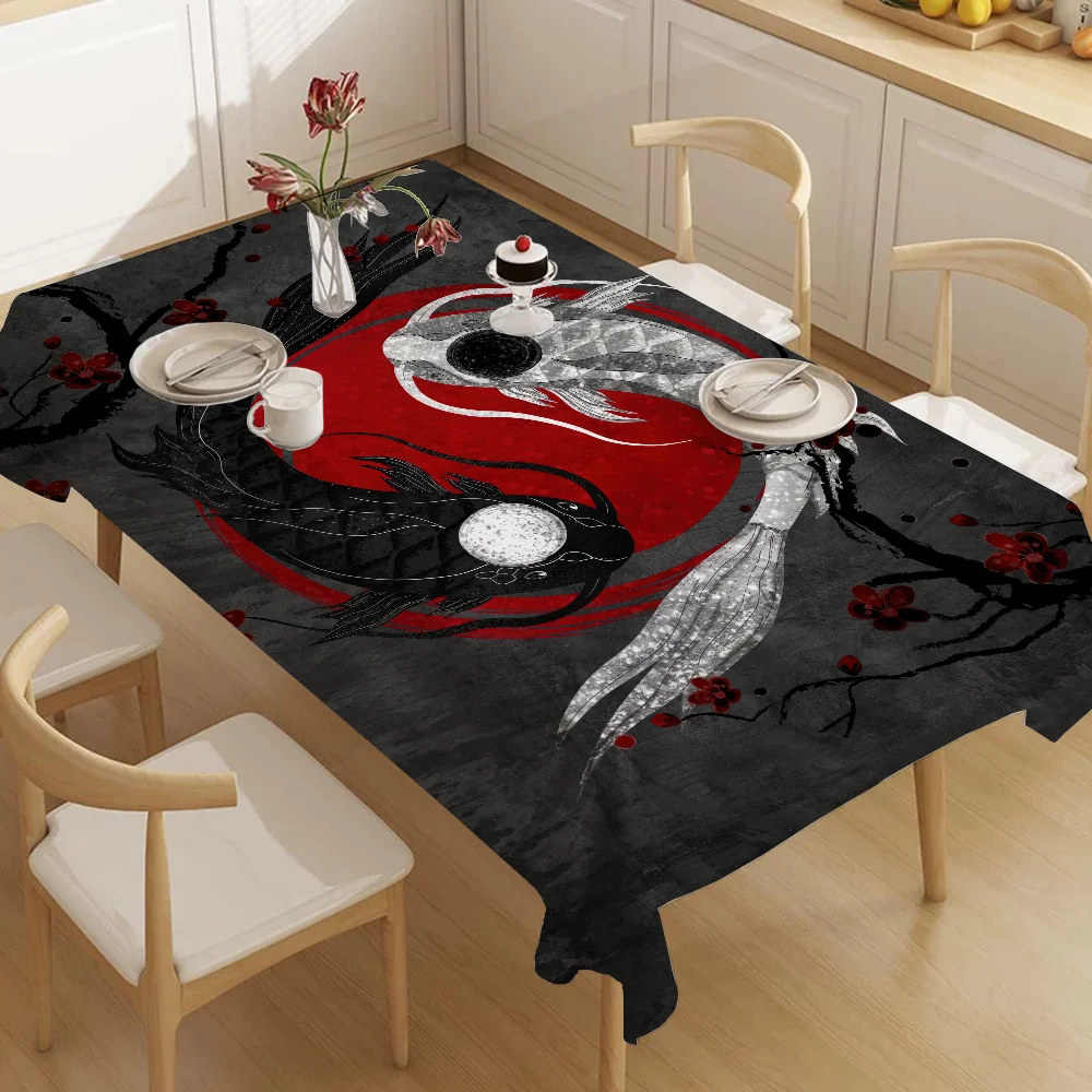 Chinese Dragon Tiger Tai Bagua Yin Yang Table Cloth Rectangular Stain Tablecloth Oilcloth Mantel Mesa Impermeable Tablecloth