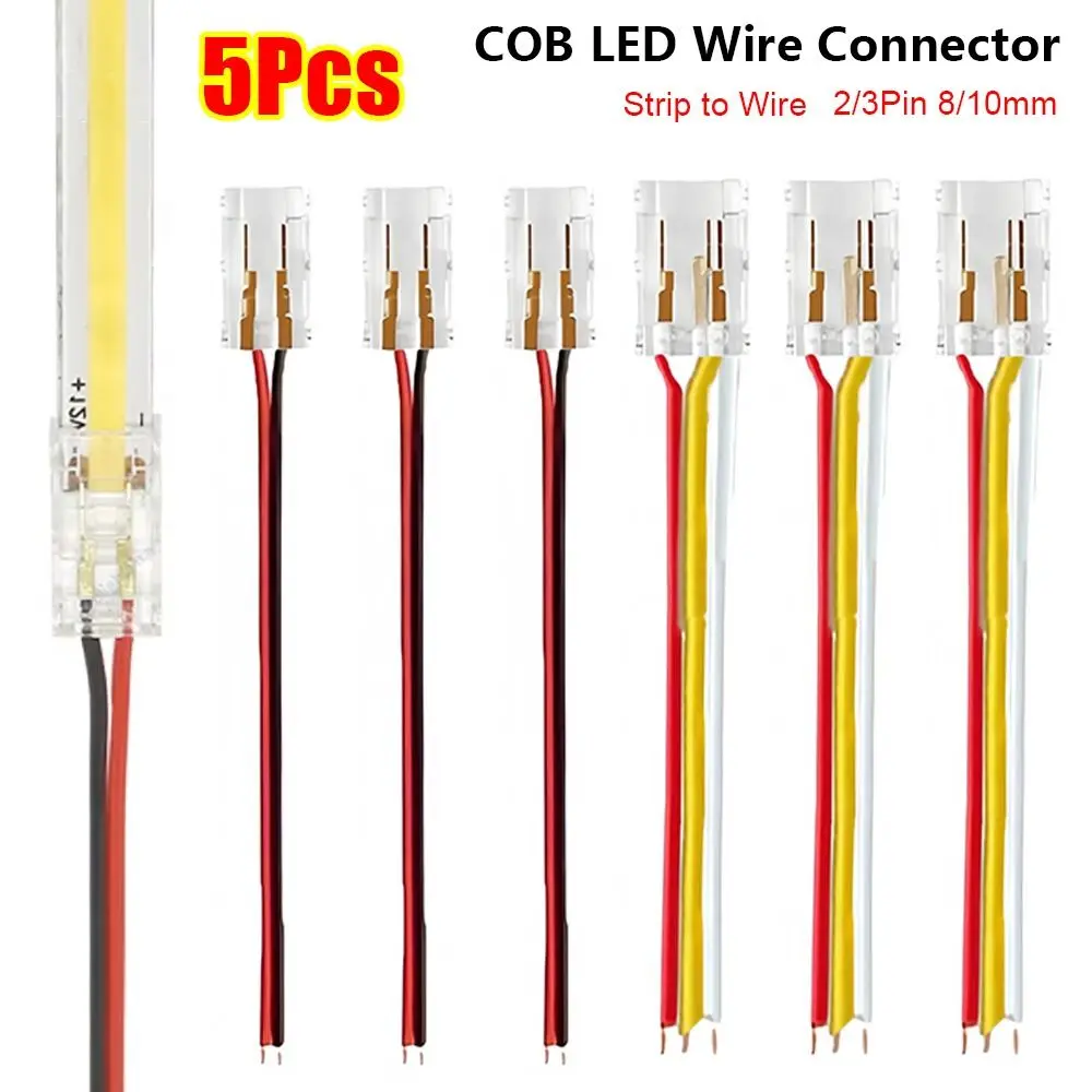 5Pcs/Set 2/3 Pin COB LED Wire Connector 8/10mm Strip to Wire Pin Connector Solderless Single Head LED Strip Connectors