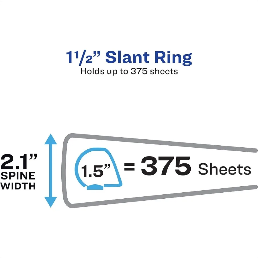 경제형 쇼케이스 뷰 3링 바인더 1.5 슬랜트 링 375매 용량 2.1인치 와이드 스파인 가정 학교 사무실용으로 적합