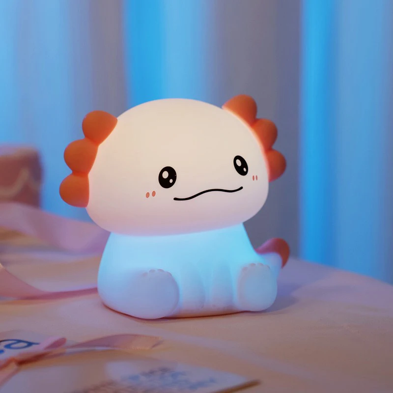 Pink Axolotl LED Night Light USB Rechargeable Touch Lamp 3 Levels Brightness Timing Light Cute Animal Bedside Lamp Gift for Kids