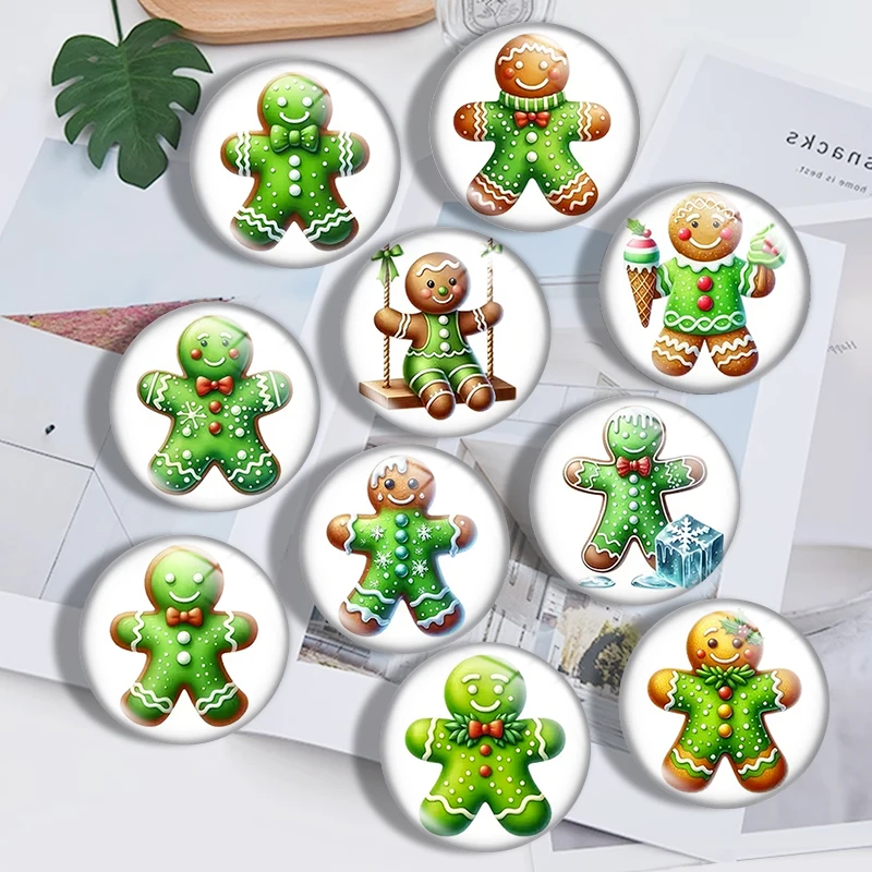 Christmas Gingerbread Man  10pcs 12mm14mm/16mm/18mm/20mm/25mm Round Photo Glass Cabochon Demo Flat Back Making Findings Jewelry