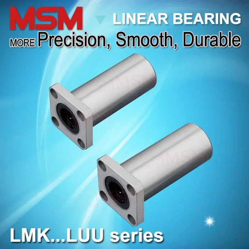 4pcs MSM Square Flange Linear Bearings Long Type LMK6LUU LMK8LUU LMK10LUU LMK12LUU LMK16LUU LMK20LUU LMK25LUU Shaft Bushings mm