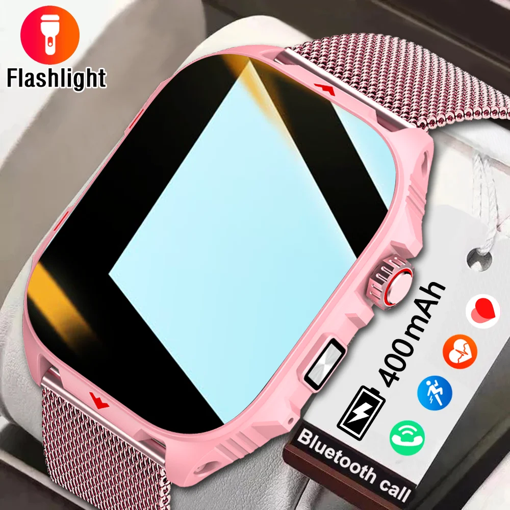 

New Smart Watch Men LED Flashlight 2.0" HD Screen 400mAh Large Battery Heart Rate Sport Waterproof Bluetooth Call Smartwatch