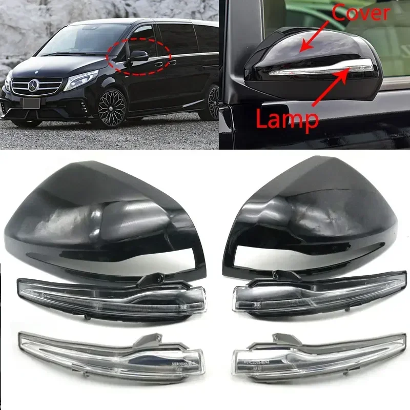 

For Mercedes Benz V Class Vito Metris W447 15-21 Exterior Left Right Rearview Mirror Cover LED Turn Signal Light with Housing