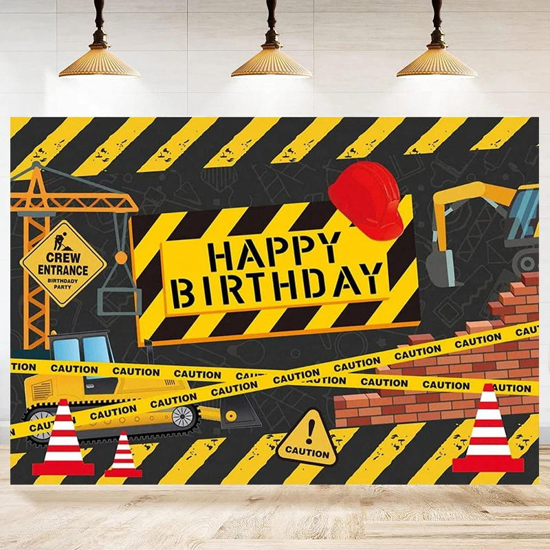 Construction Site Photography Backdrop Excavator Truck Crane Construction Background Birthday Party Decoration Banner