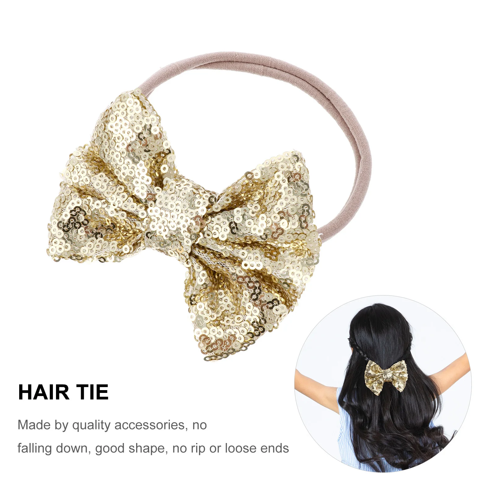 

2pcs Sequin Bow Headband for Elastic Hairband Golden Color Festive Hairstyle Accessories