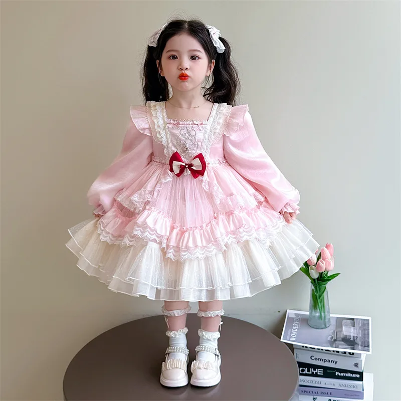 Girls Lolita Princess Dress Spring and Autumn 2025 New Birthday Dress Fashionable High-end Dress for Little Girls