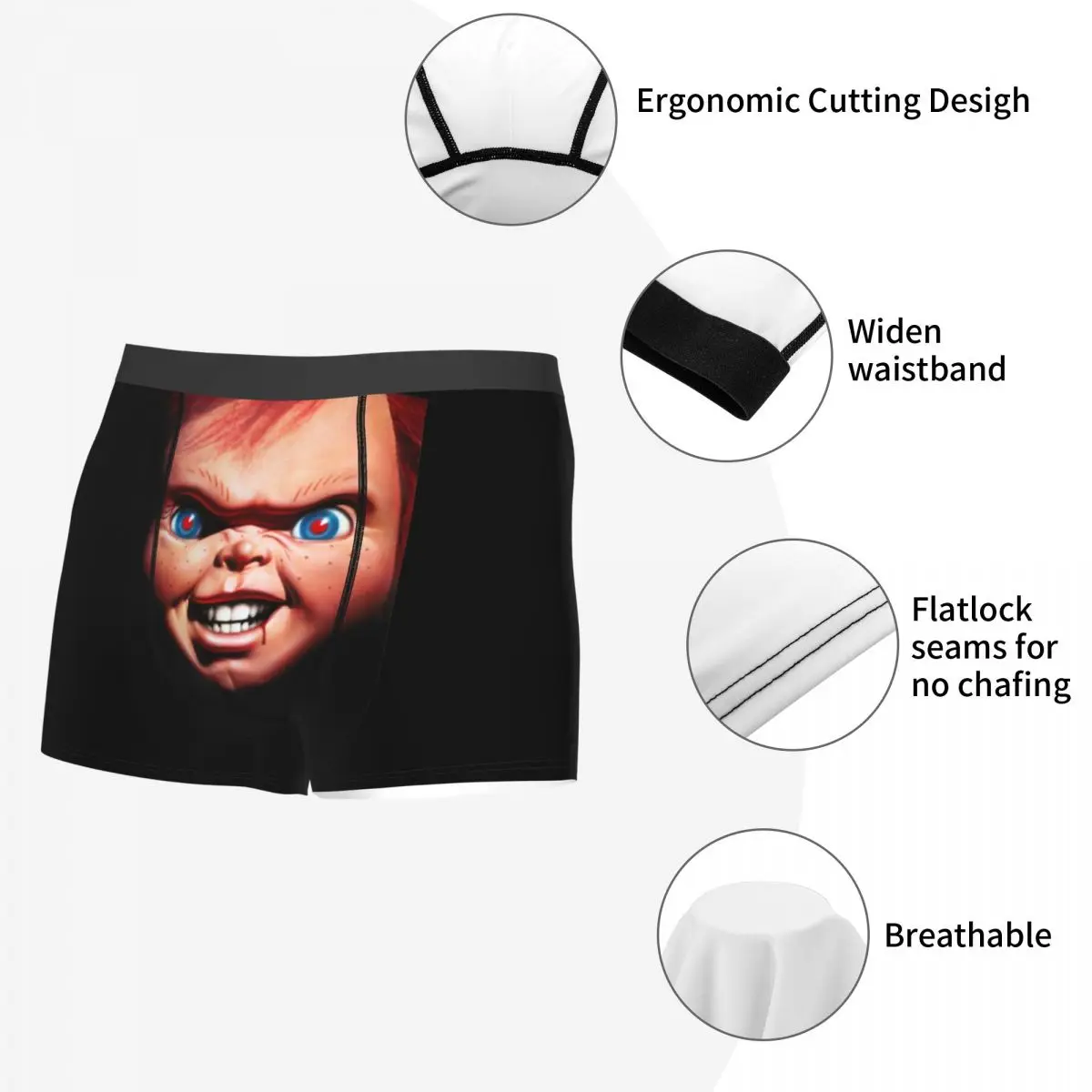 Chucky Horror Movie Men\'s Underwear Halloween Doll Mistery Boxer Shorts Panties Sexy Breathable Underpants for Male