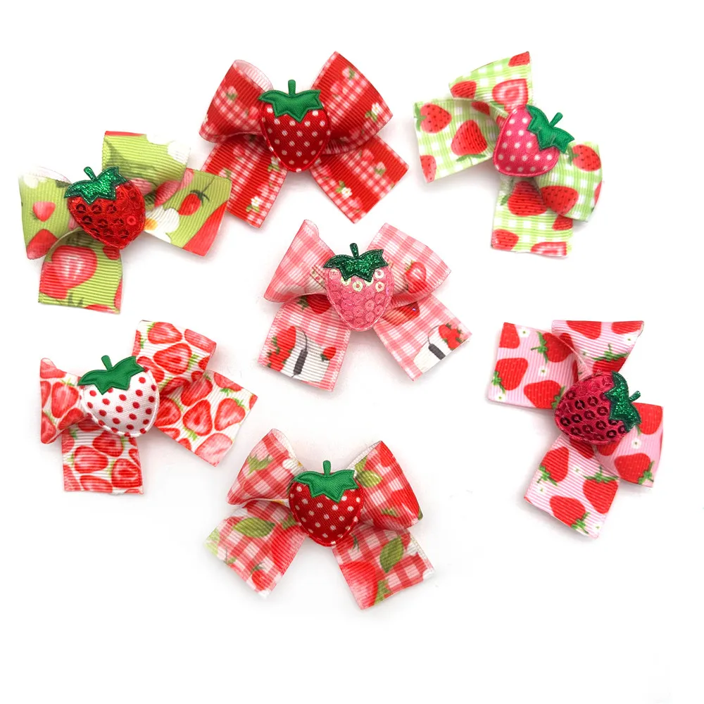 50/100PCS Pet Dog Bows Strawberry Pattern Pet Supplies Pet Dog Hiar Accessories Small Dog Hair Bows Rubber Bands Pet Dog Bows