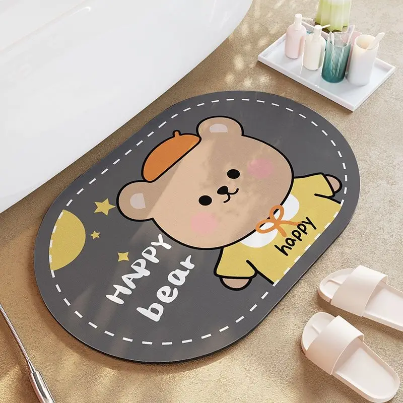 만화 규조토 진흙 변기 흡수성 바닥 매트, 변기 문짝 발 패드, 빠른 건조, 욕실 문짝, 미끄럼 방지, 부드러운 매트