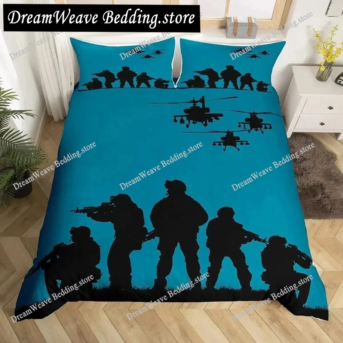 

Soldier Duvet Cover Set Army Rifle Machine Gun Bedding Set for Boys Under Mission Army Bedclothes Polyester Quilt Cover