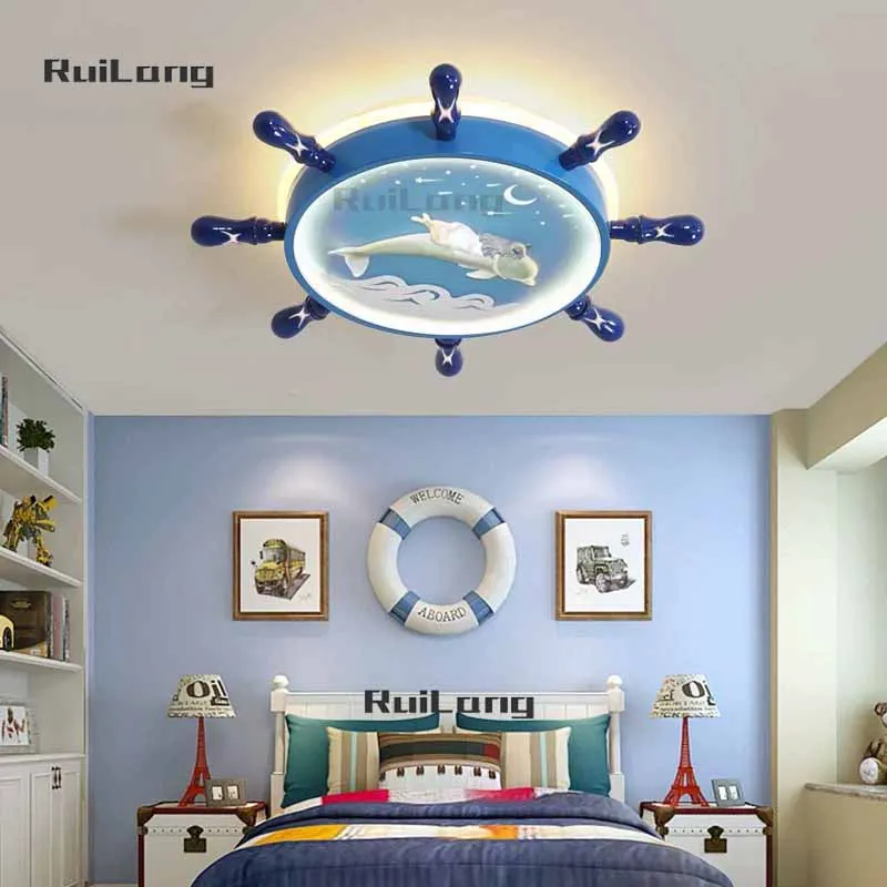 

Creative Sea Ocean Boat Rudder Lamp Ceiling Chandelier Kids Boys Bedroom Decor Cute Cartoon Lustre Led Dolphin Ceiling Light