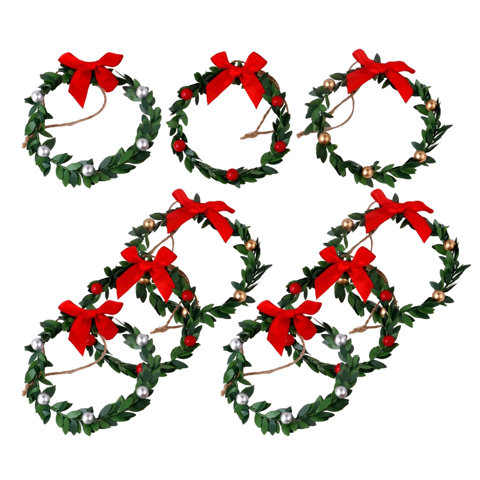 

9Pcs Mini Christmas Wreaths with Ribbon Bow Artificial Flowers Kitchen Cabinet Window Holiday Decor Holiday Wreath