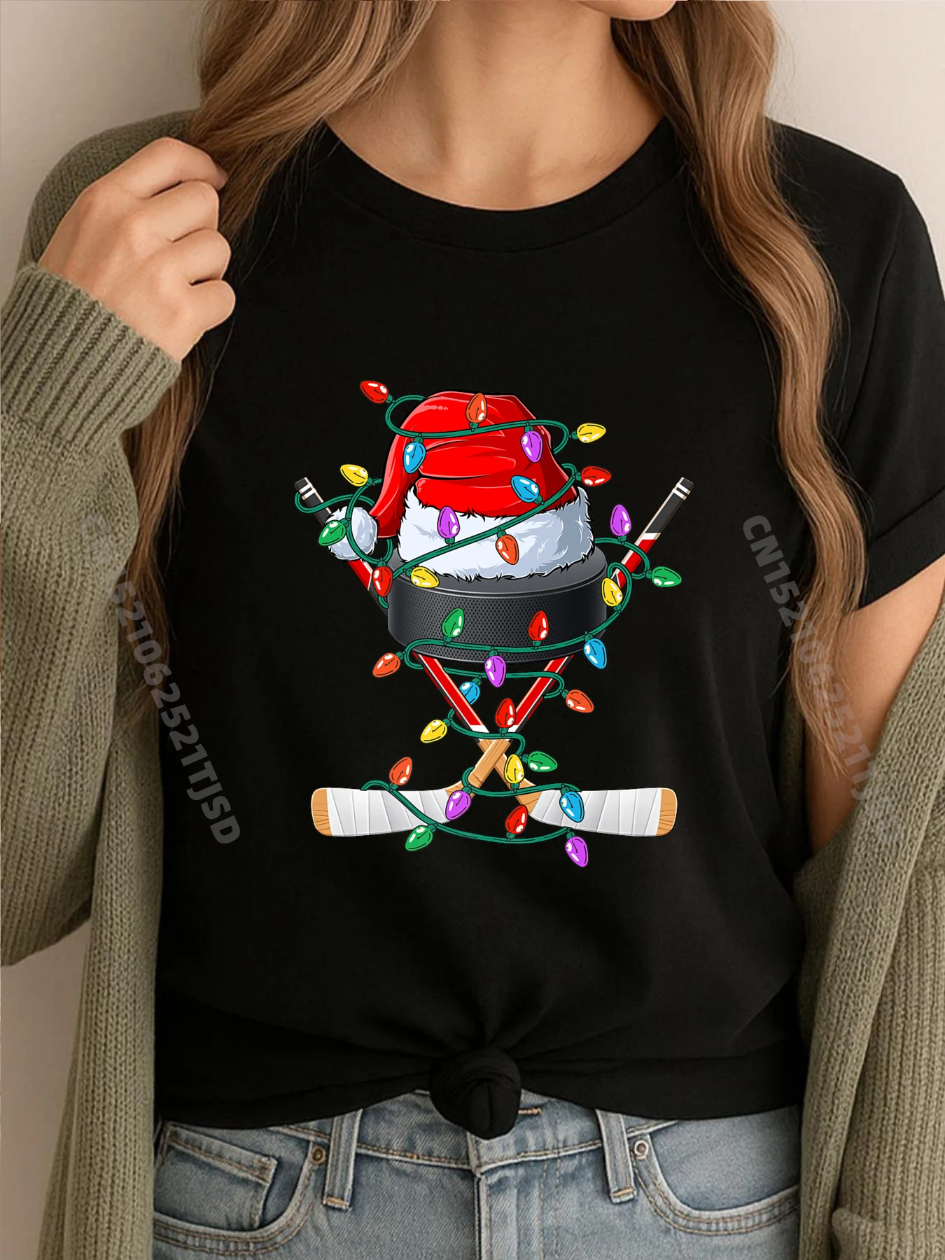 

Рождественский хоккей, Рождественская спортивная шапка Санта-Клауса, футболки с рисунком XS, белая футболка, женская большая и высокая