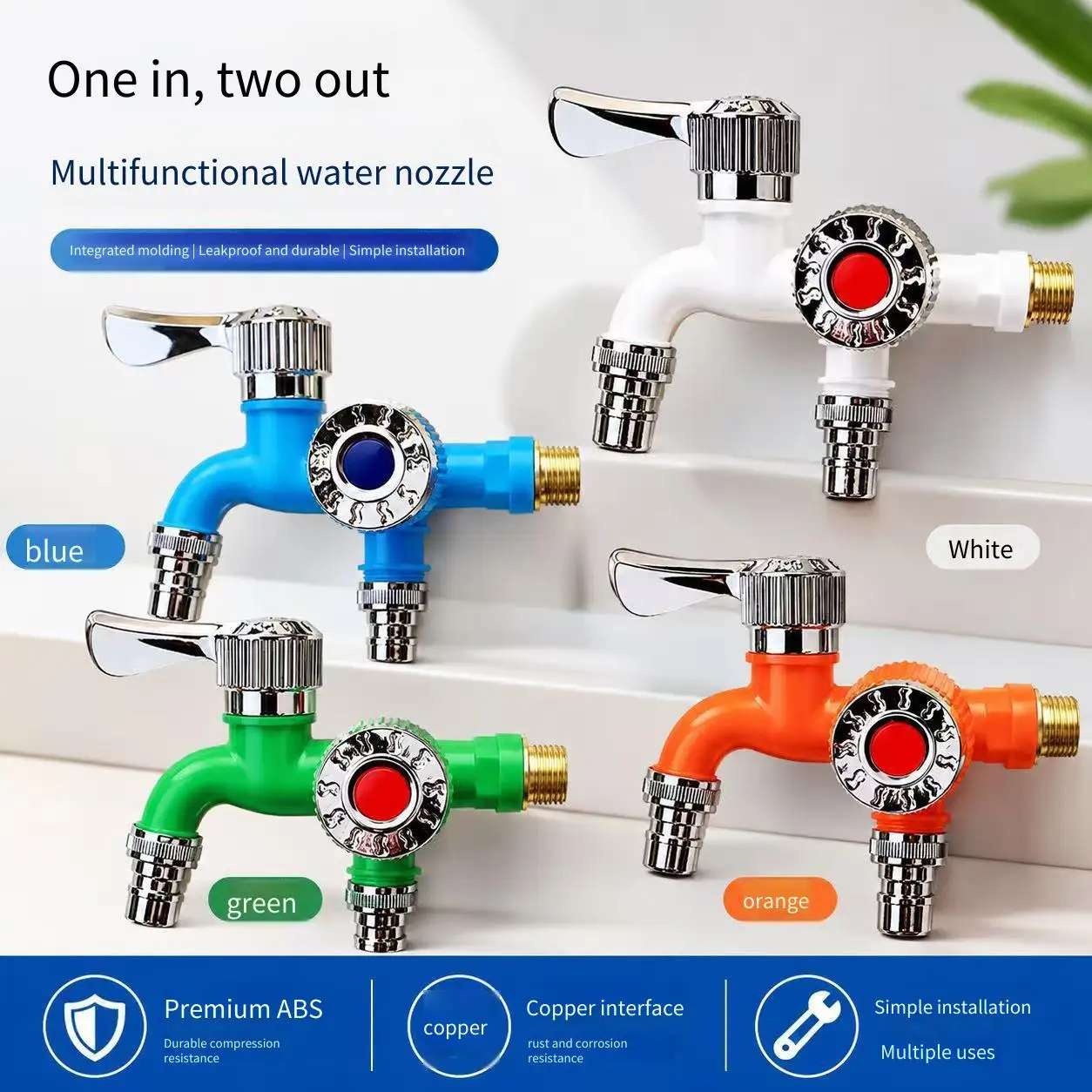 Double-head Quick-opening Multi-function Washing Machine Faucet One In, Two Out Three-way Mop Pool Single Cold Washing