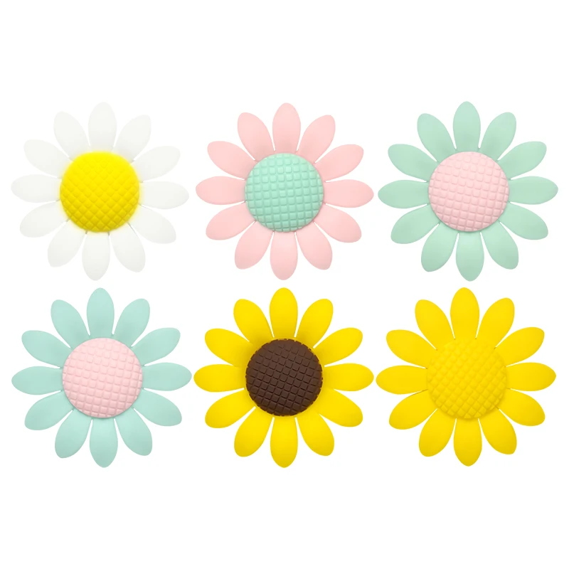 10pcs Sunflower Silicone Beads Food Grade Silicone DIY Baby Teething Pacifier Chain Pendant Accessories Gifts