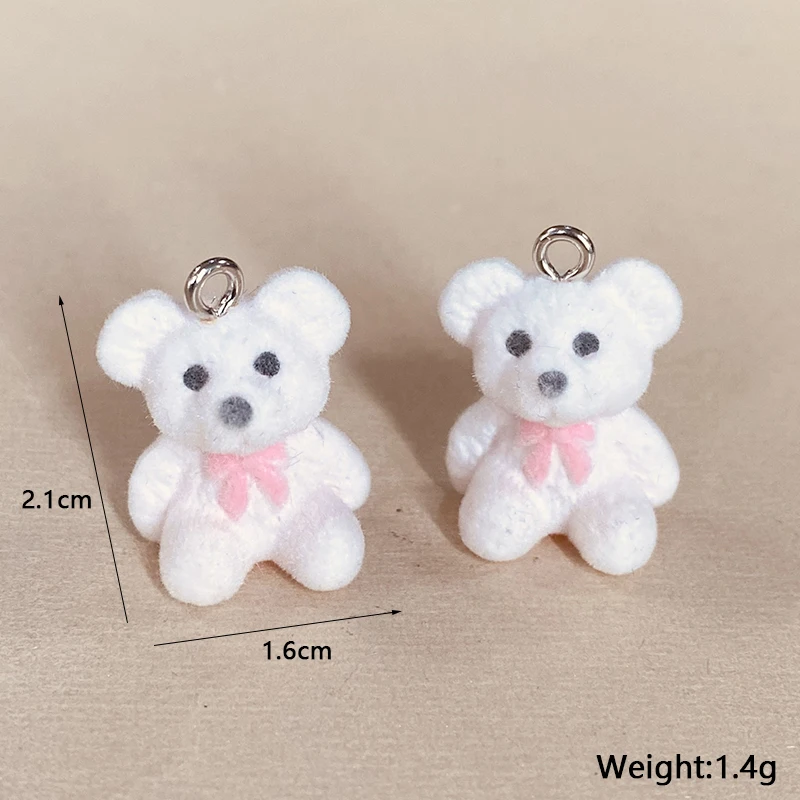 6pcs Cute Flocked Bear Resin Charms Lots Miniature Animal Pendants For Earring Necklace Keychians Diy Jewelry Making