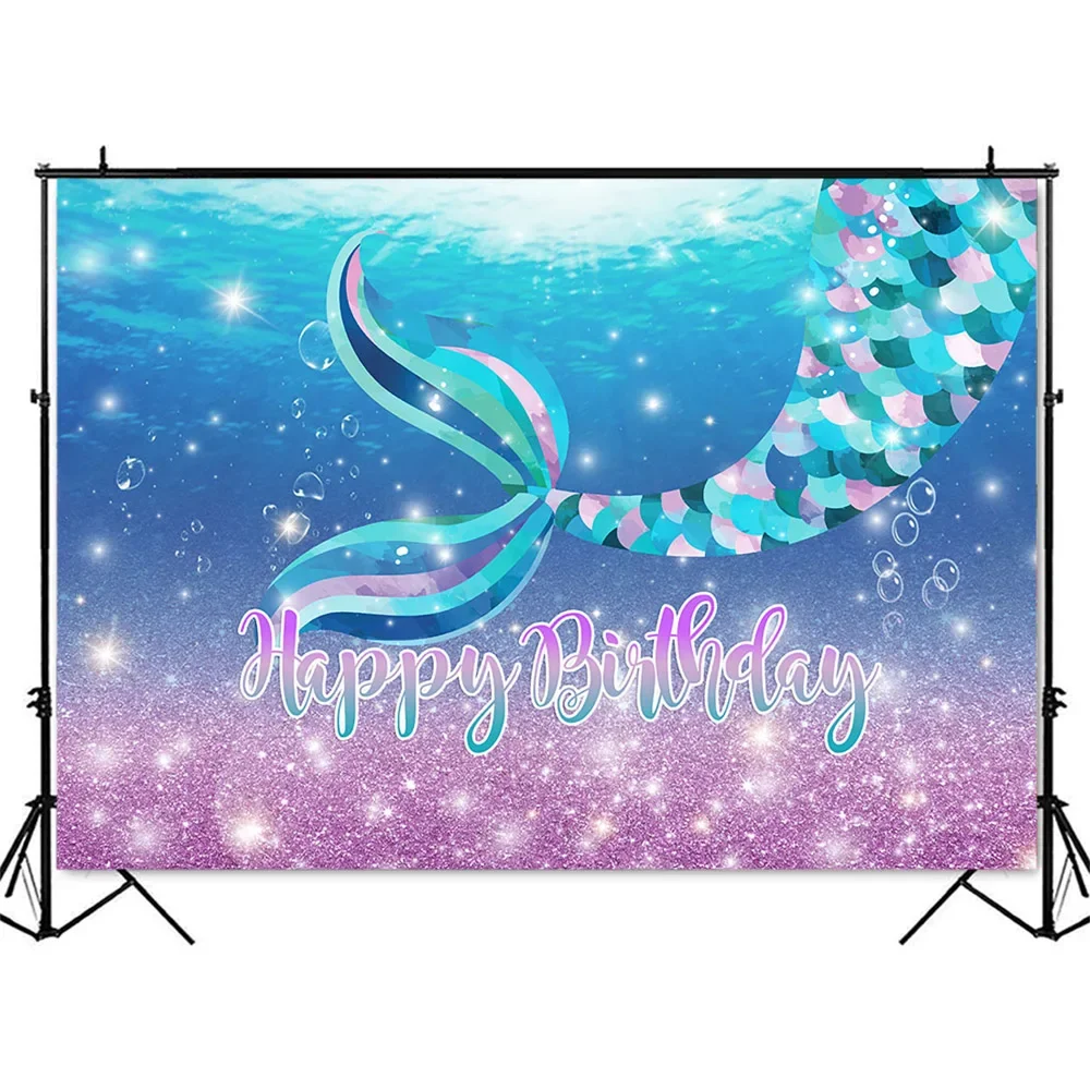 Sfondo compleanno sirena Blu e rosa Glitter punti brillanti Sfondo per cabina fotografica Decorazione a tema neonato per bambina piccola principessa