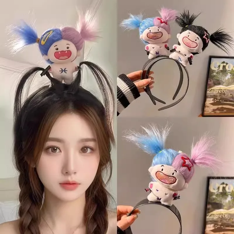 Cartoon Girls Plush Ugly Doll Headband Funny Hair Hoop Women Braided Doll Hair Hoops Face Wash Hairhoops Sweet Hair Accessory