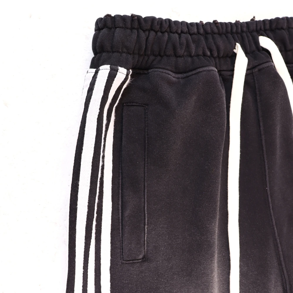 Streetwear Strip Spliced Sport Sweatpants with Towel Embroidery Hiphop Street Style Cotton Vintage Distressed Casual Sport Pants