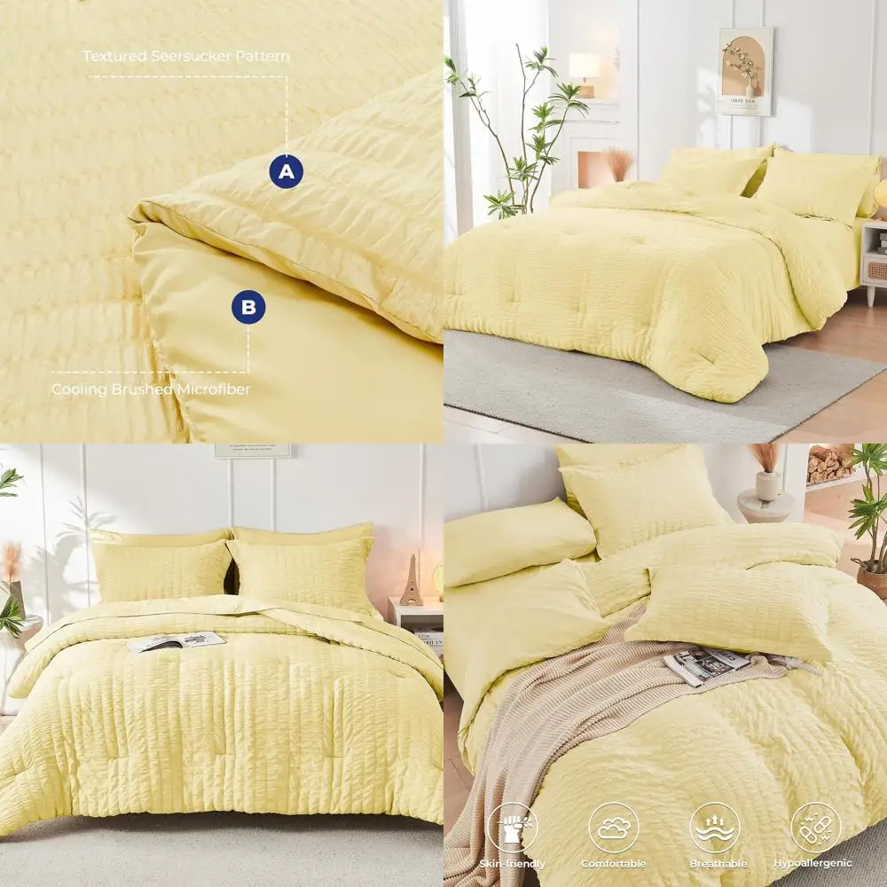 

7-Piece Full Size Seersucker Comforter Set: All-Season Luxury Bedding with Sheets, Pillowcases & Shams