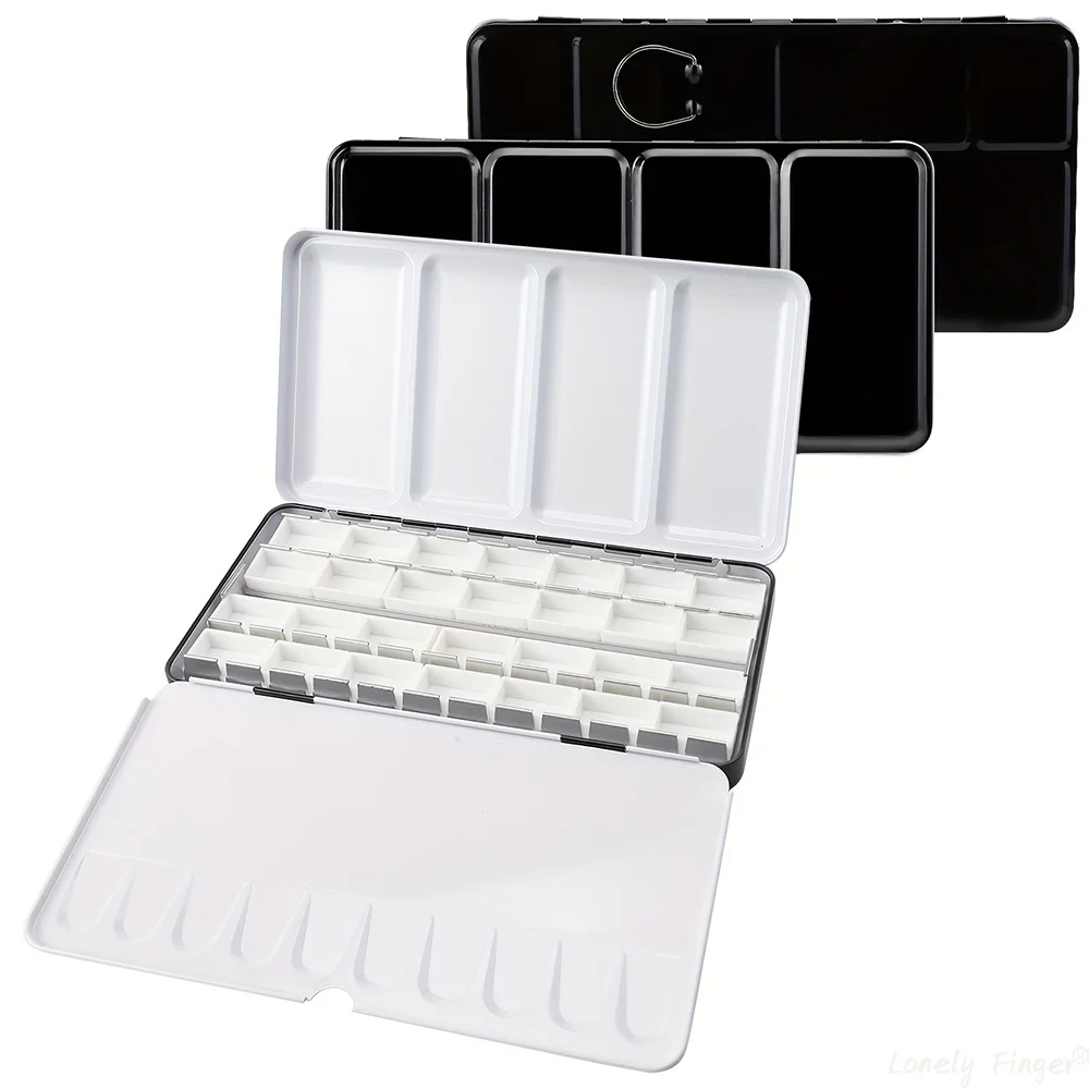 Empty Watercolor Palette, Empty Watercolor Tin with Fold Out Palette, Black Watercolor Tray Palette for Air Painting