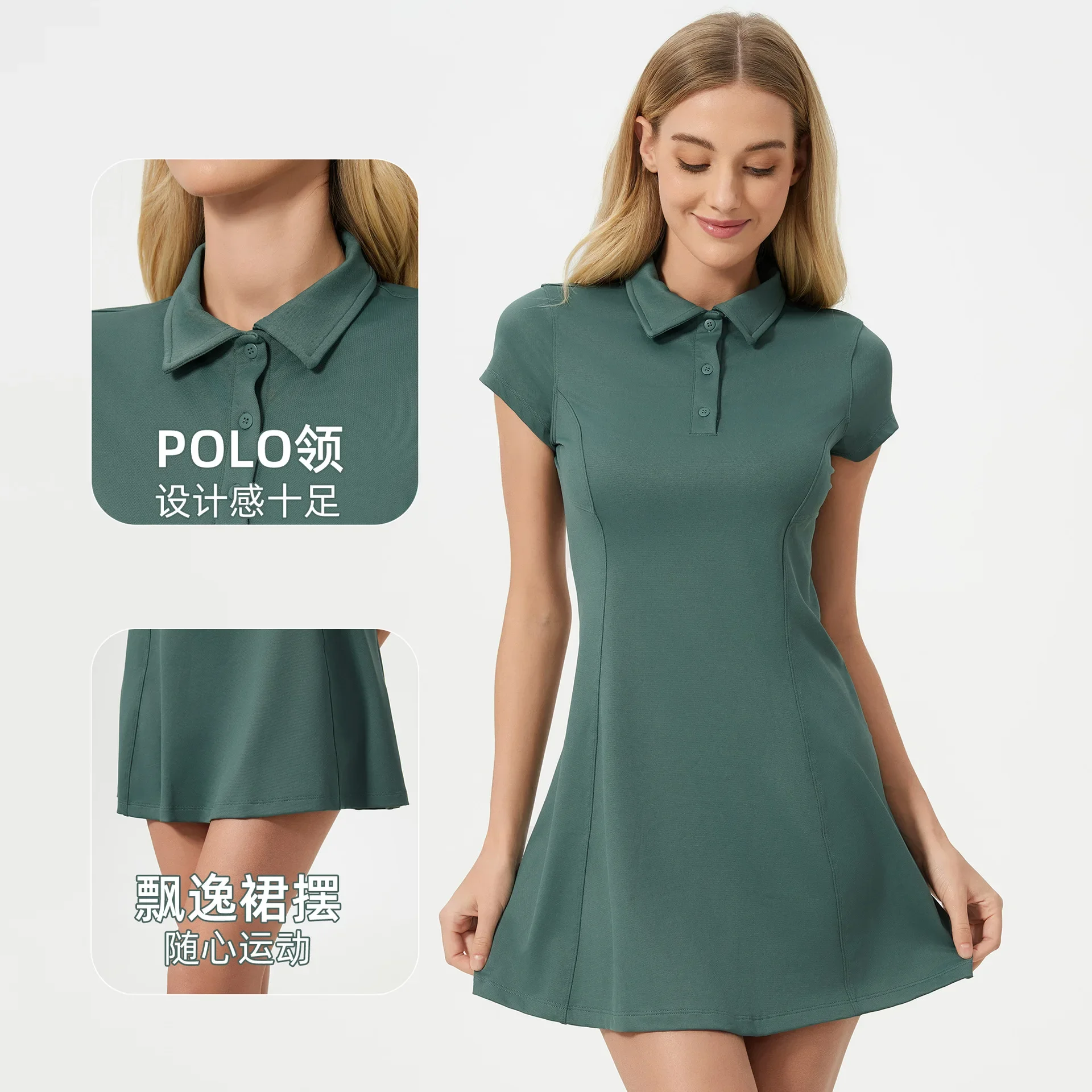 Summer Sport Dress Women POLO Short Sleeve Tennis Outfit Golf Wear Active Wear Black Green Orange Tracksuit 2025 New White