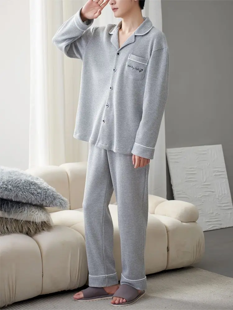 Couple Look Cotton Man Pajamas Silk Sleeping Men Korean Pajama Set Trendy Two Piece Set Family New in Sleepwear Nightwear