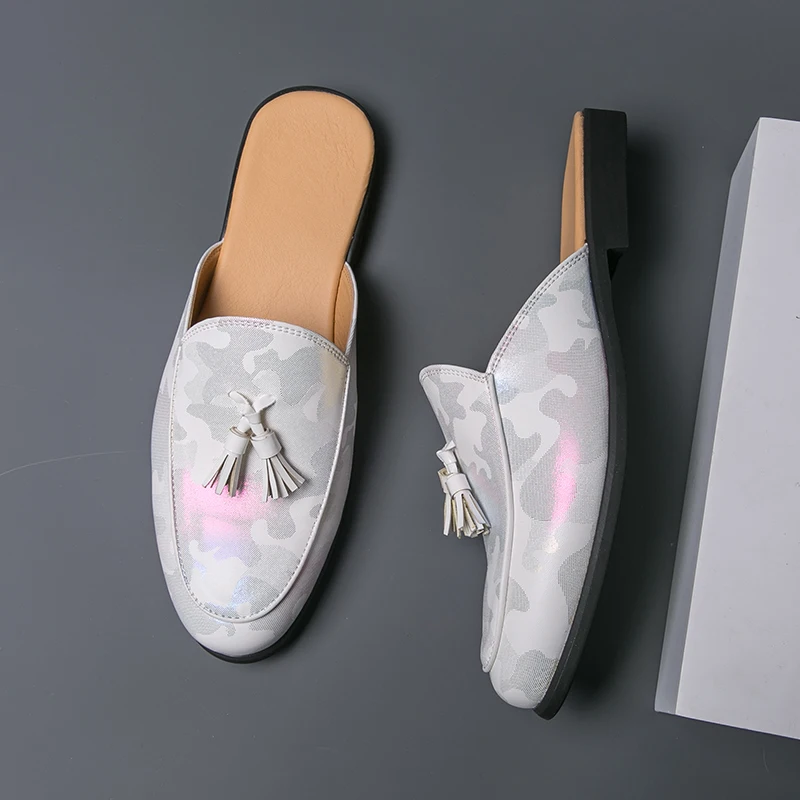 

Men Plus Size Summer Colorful Mules Slides Leather Half Slippers Comfortable Breathable Casual Shoes Slip On Loafers Outdoor