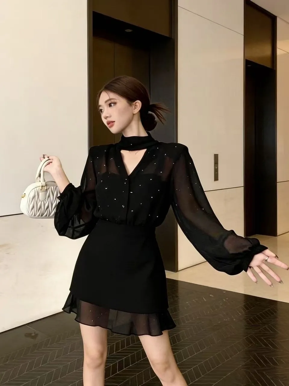 

iny Silk Long Sve irt And High Waist A-Line ort Skirt Set for plus Size Women Spring Summer New Sle Commute Korean...