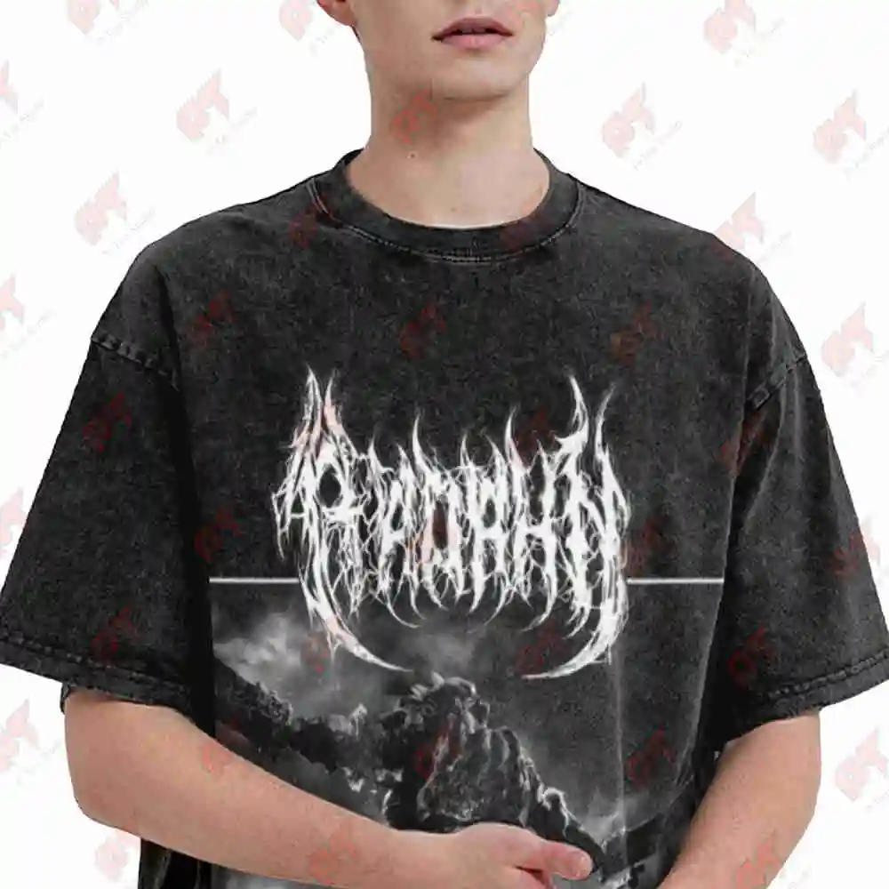 Soulsborne Metal Style Red Maned Cosmic Warlord Vintage Washed Tee Pure Cotton T-Shirt