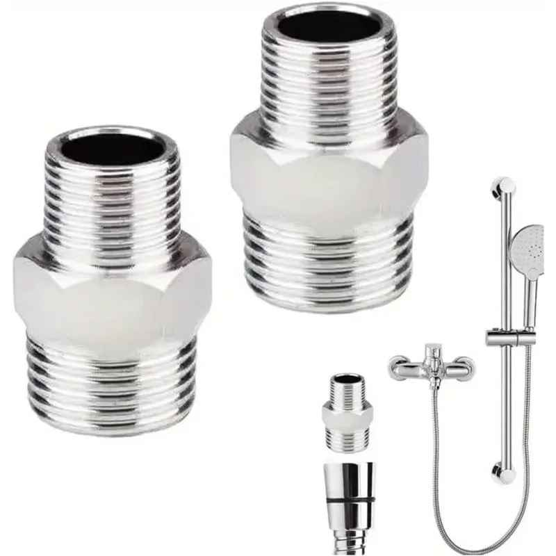 Universal Plumbing Fittings 2 Pc Shower Hose Connector Male To Female Threaded Adapter & Reducing Nipple