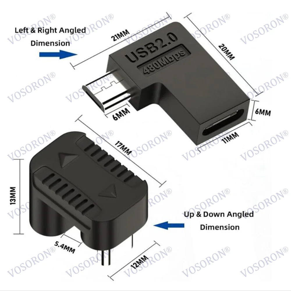 90/360 Degree Angled USB-C to Micro USB Adapter,USB2.0 Type C Female to Micro USB Male Power Data Adapter for Phone Tablet