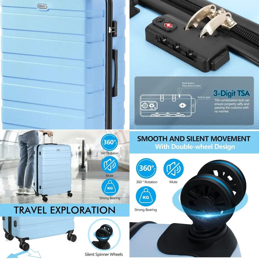 

Lightweight ABS Hardside Suitcase with 4 Wheels, TSA Lock, 30 Inch, Large, Light Blue