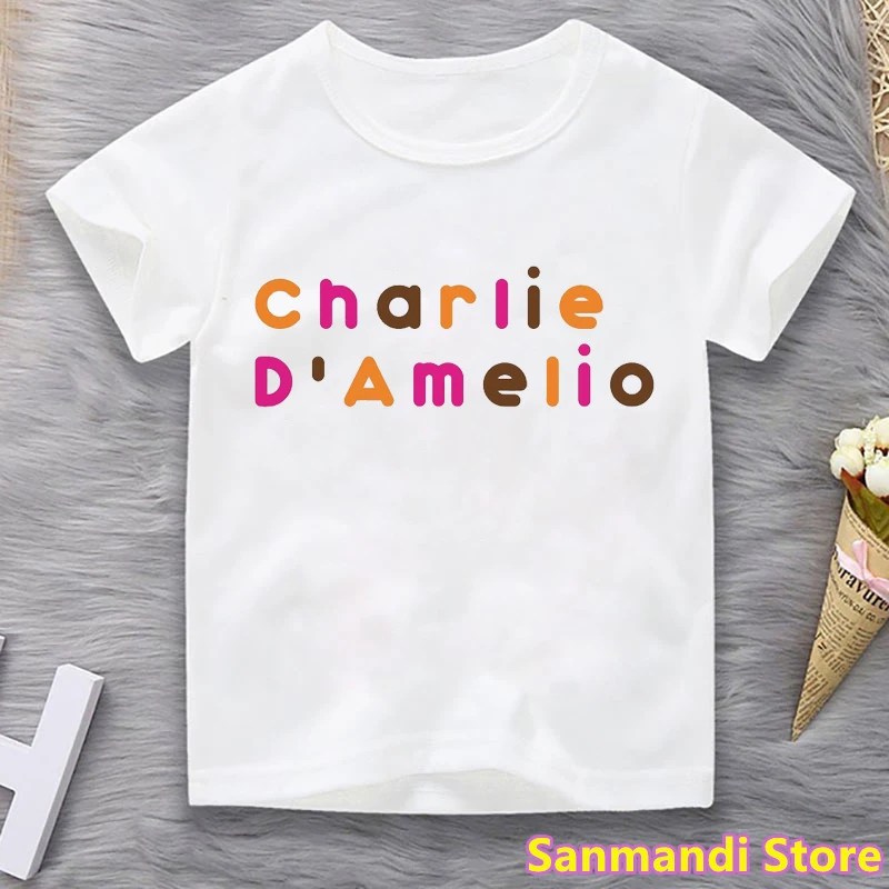 

New Rainbow Donuts Graphic Print Tshirt Girls Kids Clothes Charli Damelio Coffee T Shirt Kawaii Children Clothing Summer Tops