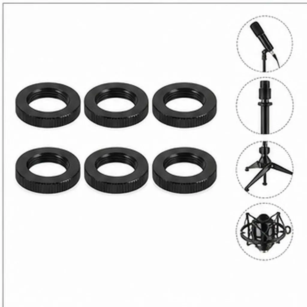 6Pcs Microphone Stand Thread Nut Adapter Black Knurled Lock Double Locking Mic Stand Screw for Tripod Mounting Recording