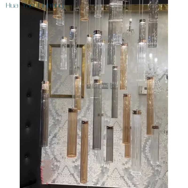 Modern Glass Tube Ceiling chandelier Duplex Staircase Restaurant Attic Home Decoration Light Fixture