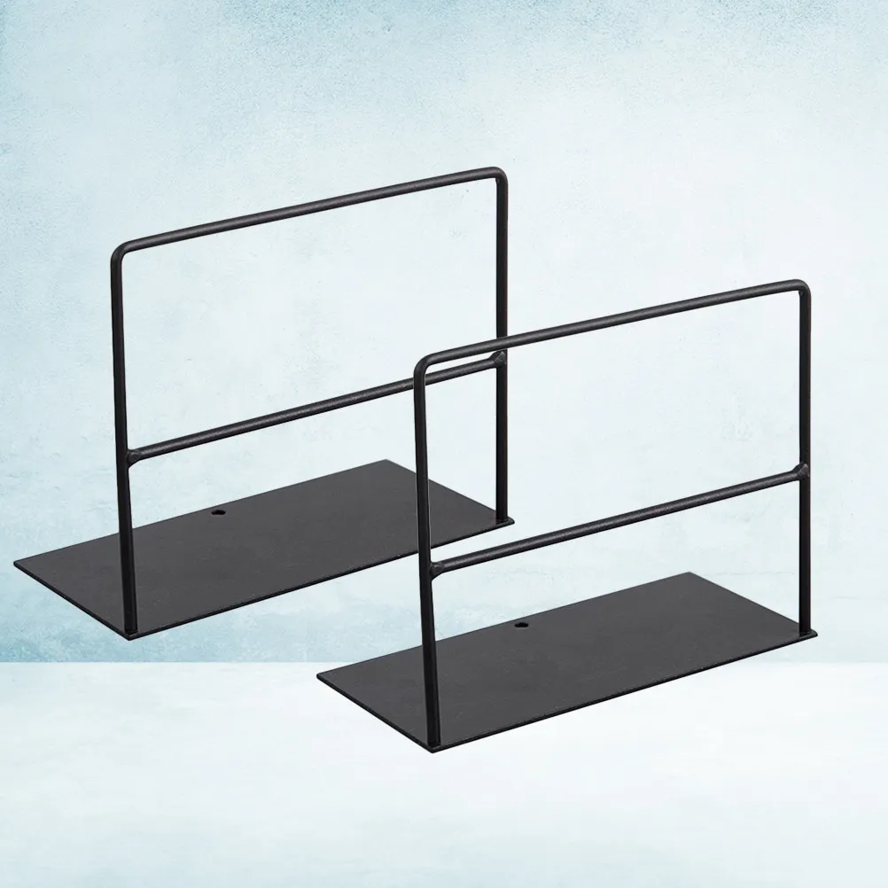 2Pcs Black Iron Bookends Simple Elegant Heavy Duty Book Ends for Desk Shelf Office Home School Library Anti-Slip Rustproof