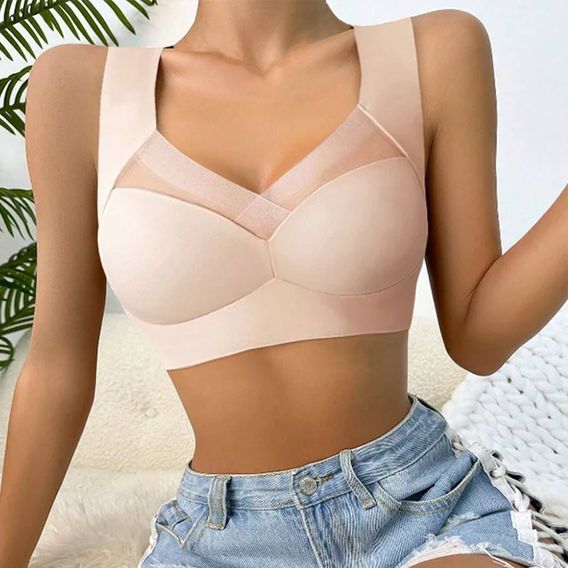 3PCS Women Lace Sport Bras Plus Size Seamless Bra Bralette Backless Lady Brassiere Vest Female Gather Shock-Proof Wireless L-3XL