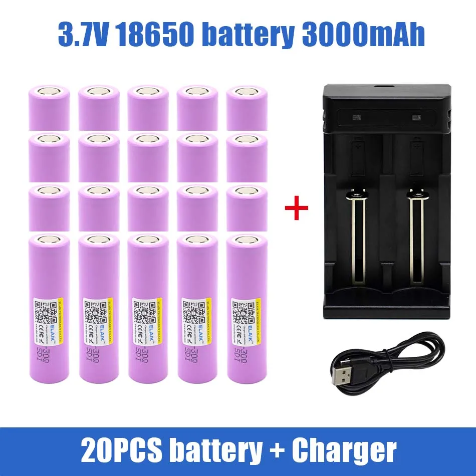 

3.7V 3000mah 18650 Battery 30Q INR18650 Lithium Ion Rechargeable Replacement External Battery for Screwdriver Flashlight,charger