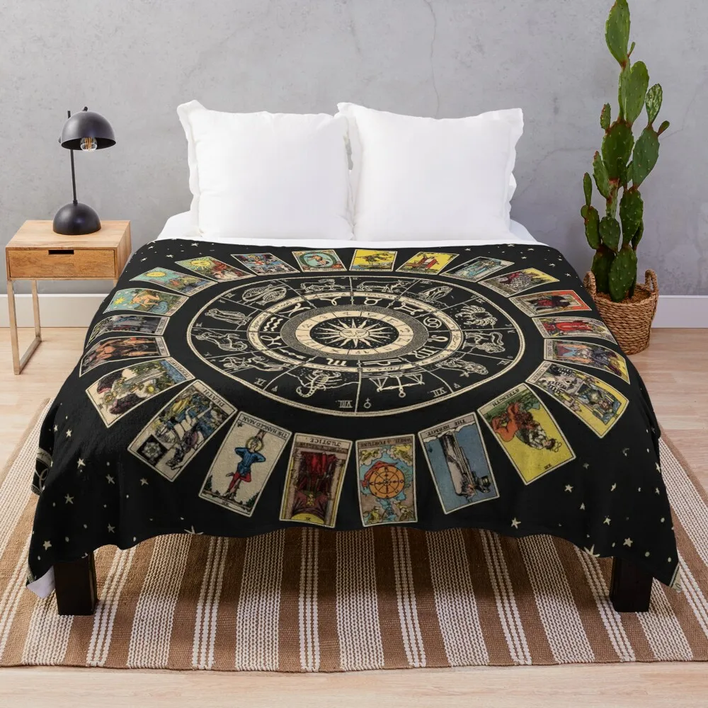 

Wheel of the Zodiac, Astrology Chart & the Major Arcana Tarot Throw Blanket warm for winter Bed Extra Large Throw Blankets