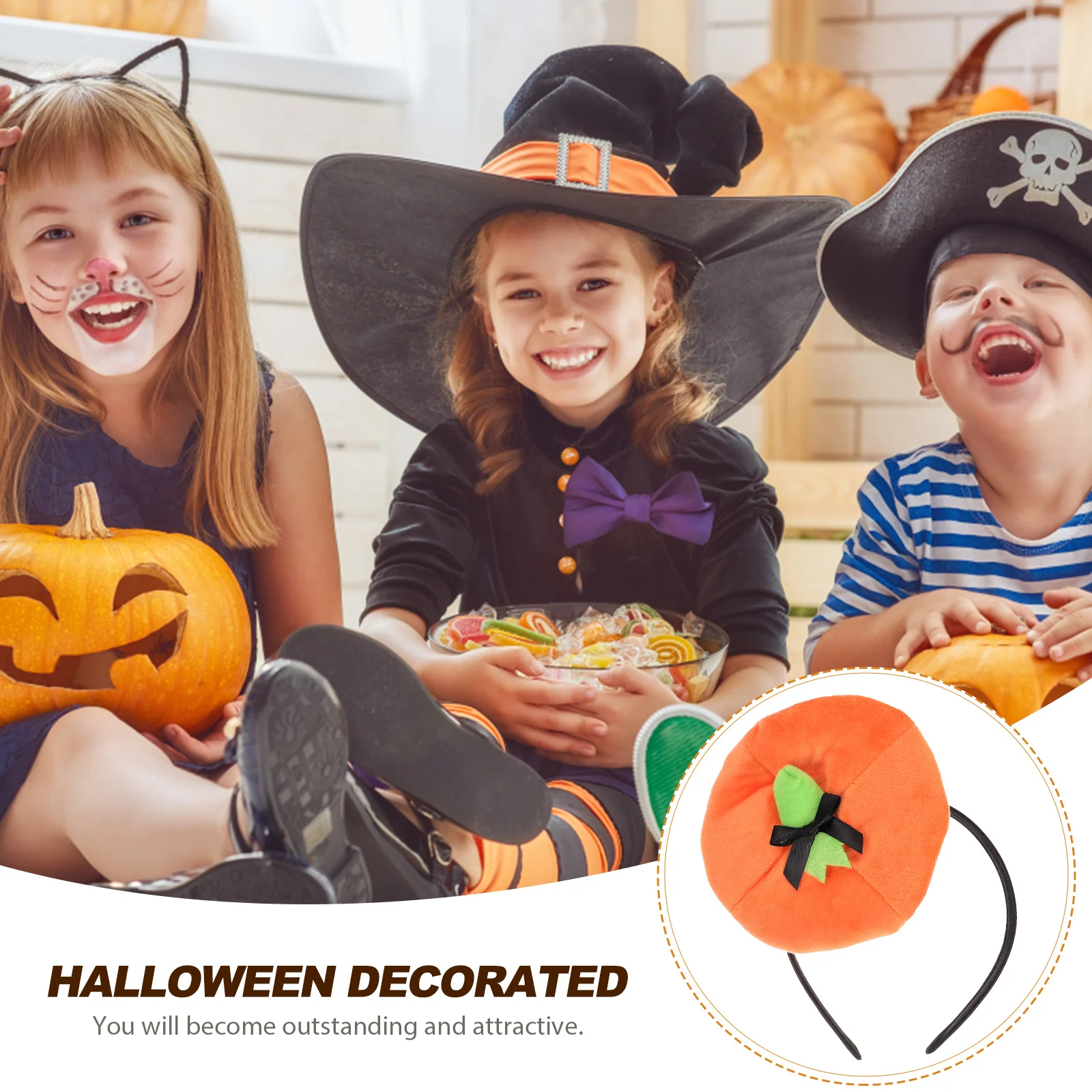 

Pumpkin Hat Headband Girls Halloween Adjustable Ergonomic Design Kids Party Stage Performance Hair Accessories
