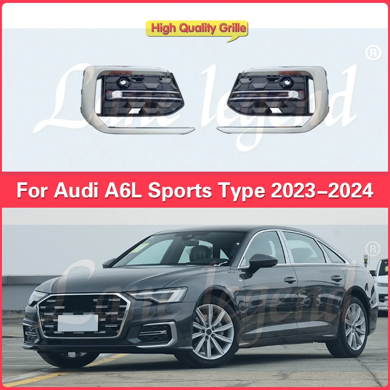 Car Styling Front Fog Light Frame Trim ABS For Audi A6 A6L 2023-2024 Automobile Exterior Accessories Fog Light Grille Cover