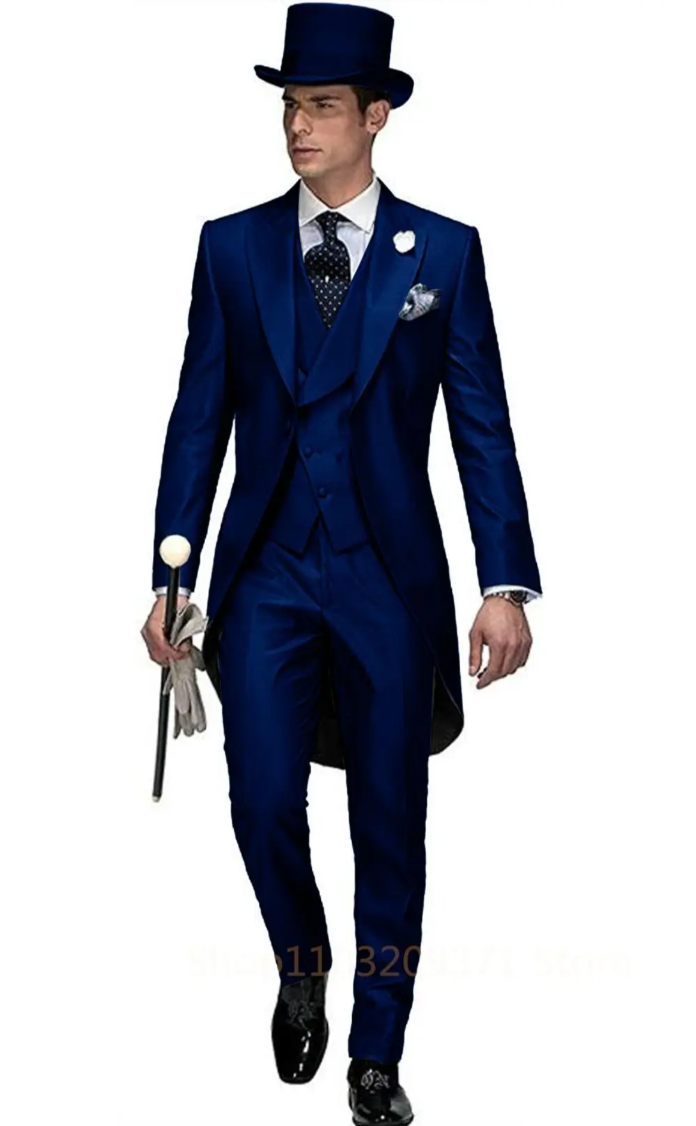 Blue 2024 Long Tail Coat 3 Piece Gentleman Man Suits Male Fashion Groom Tuxedo for Wedding Prom Jacket Waistcoat with Pants