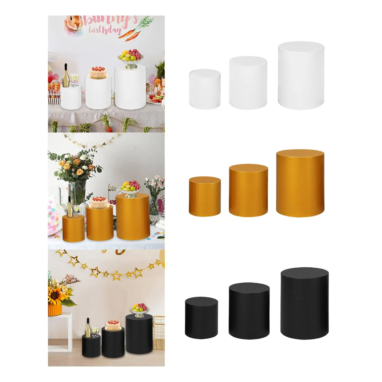 

3 Pieces Dessert Pedestals Round Display Pedestal Cake Stand Decor Buffet Riser Cylinder Pedestal for Birthday Graduation
