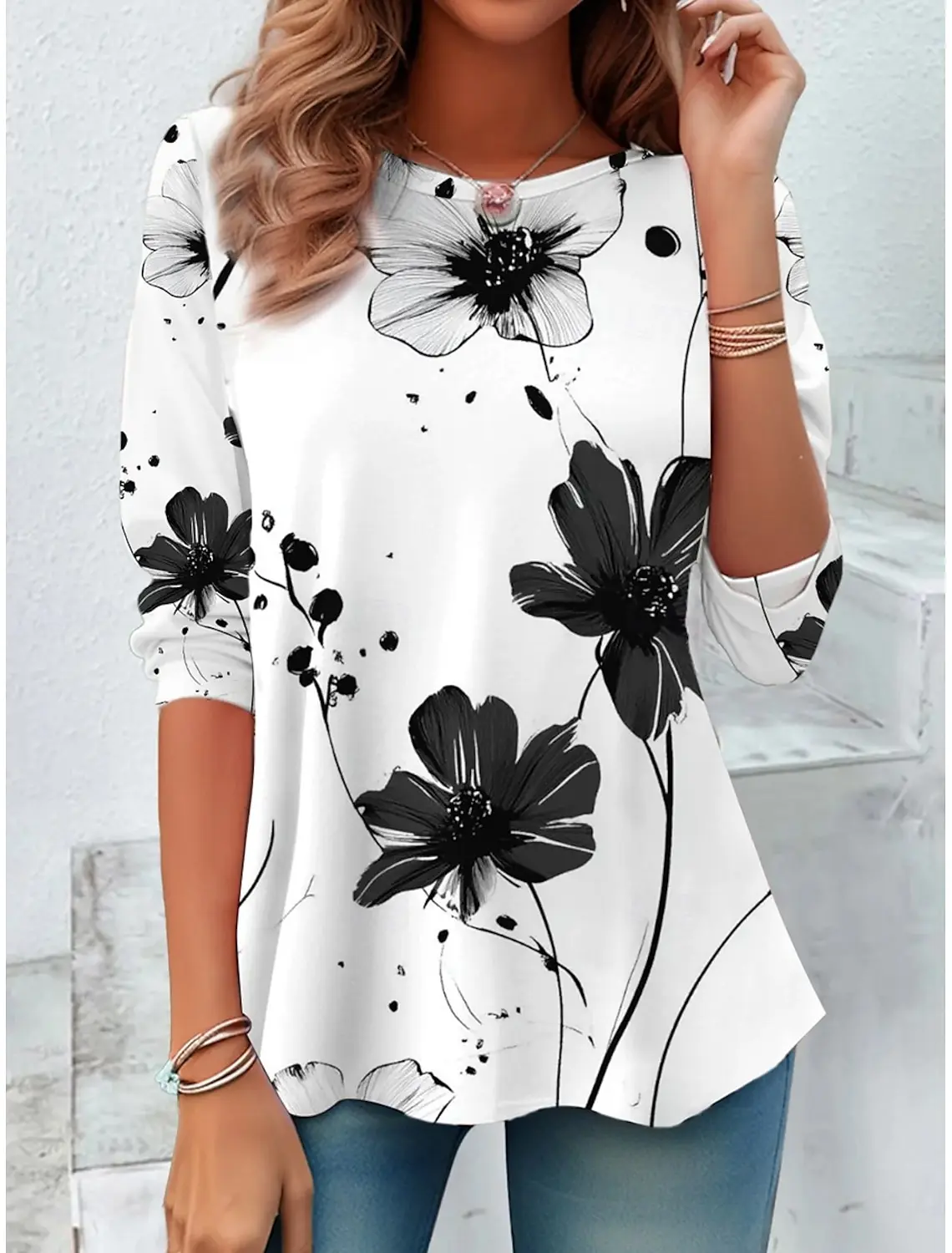 2025 Fashion Women's Floral Graphic Plants Elegant O-Neck Long Sleeve T-Shirts Y2K Casual Tops Womens Clothing Harajuku Pullover