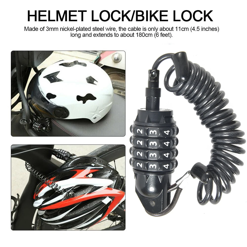 Motorcycle Helmet Lock with Steel Wire Cable Tough Combination PIN Lock Carabiner Fix for Motorcycle Head Caps Lock