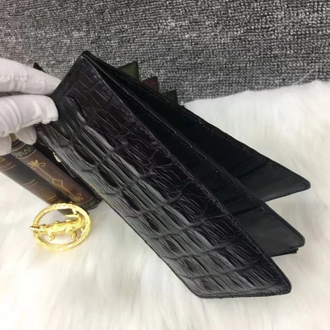 100% Genuine crocodile skin wallet black color Long size alligator leather purse bank card holder case